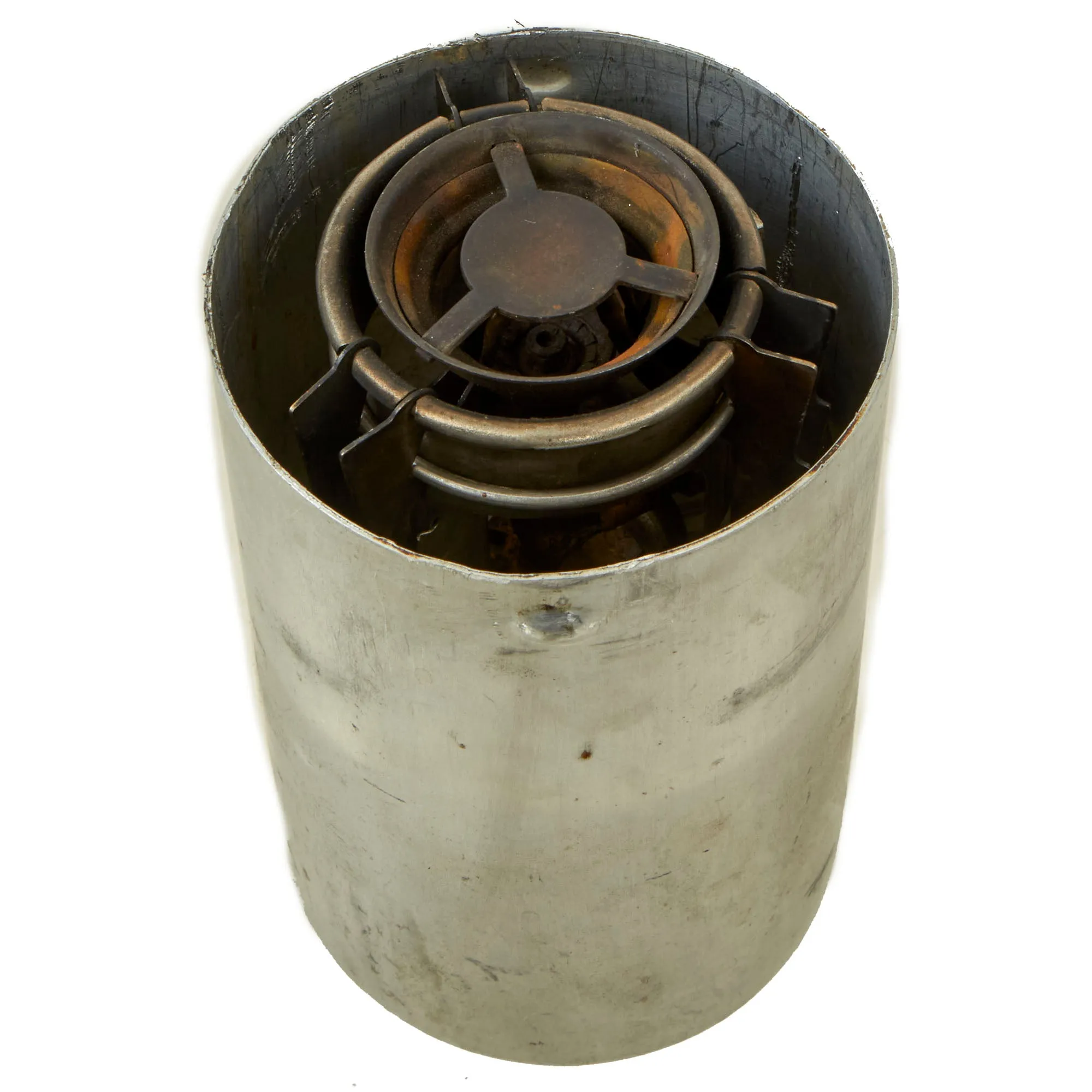 Original WWII U.S. Issue Aladdin Company Gasoline Camp Mountain Stove in Bayonet "F" Canister - both dated 1945