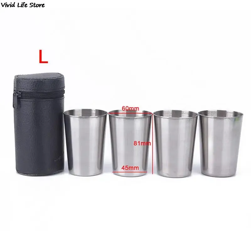 Outdoor Camping Cup Tableware 30ml/70ml/170ml Travel Cups Set Stainless Steel Cover Mug Drinking Coffee Tea Beer With Case