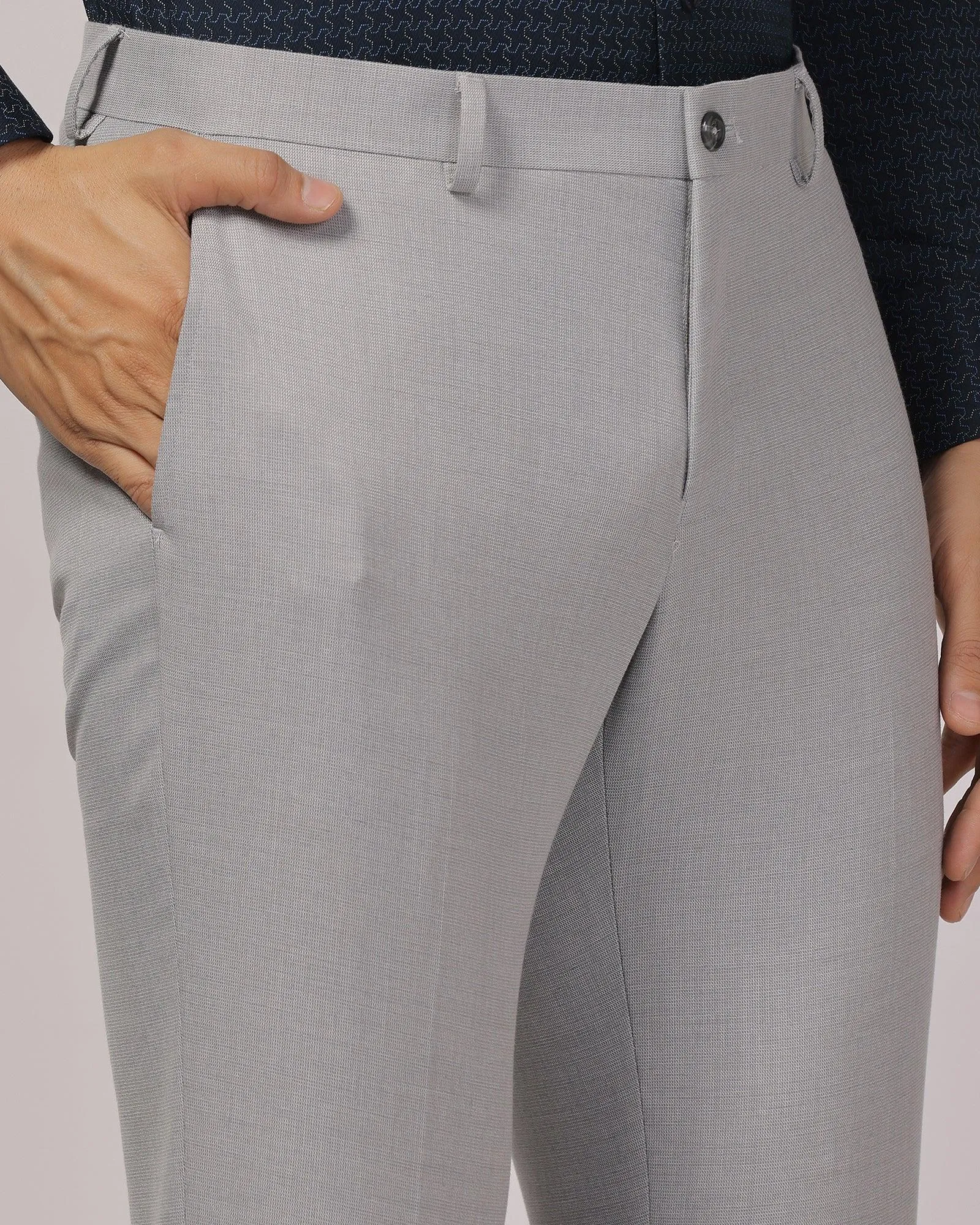 Slim Fit B-91 Formal Grey Textured Trouser - Zing