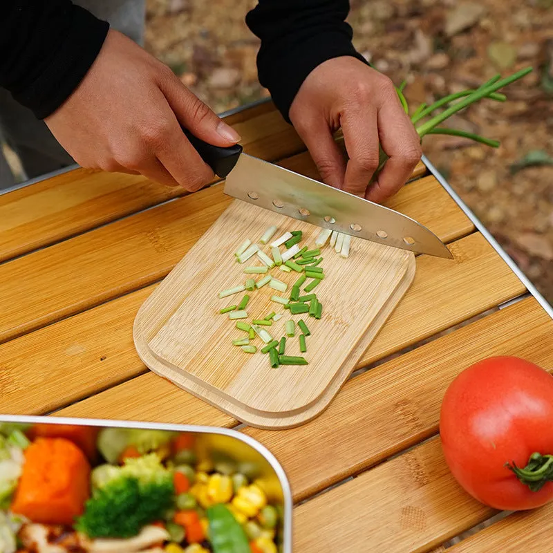 Stainless Steel Lunch Box Outdoor Bamboo And Wood Cutting Board Lid Lunch Box Camping Barbecue Soup Pot Portable Picnic Lunch Box