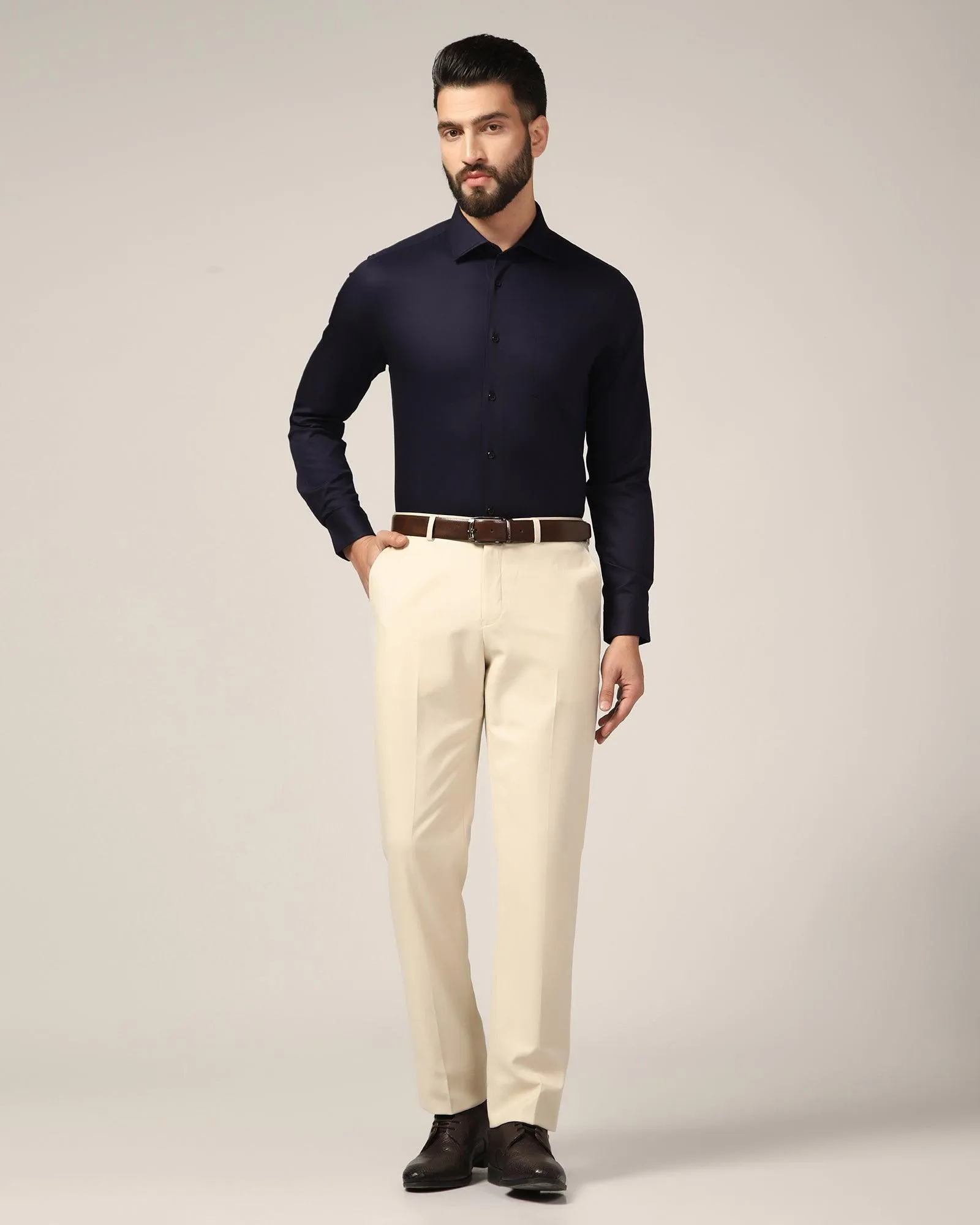 Straight B-90 Formal Beige Solid Trouser - Himalayan