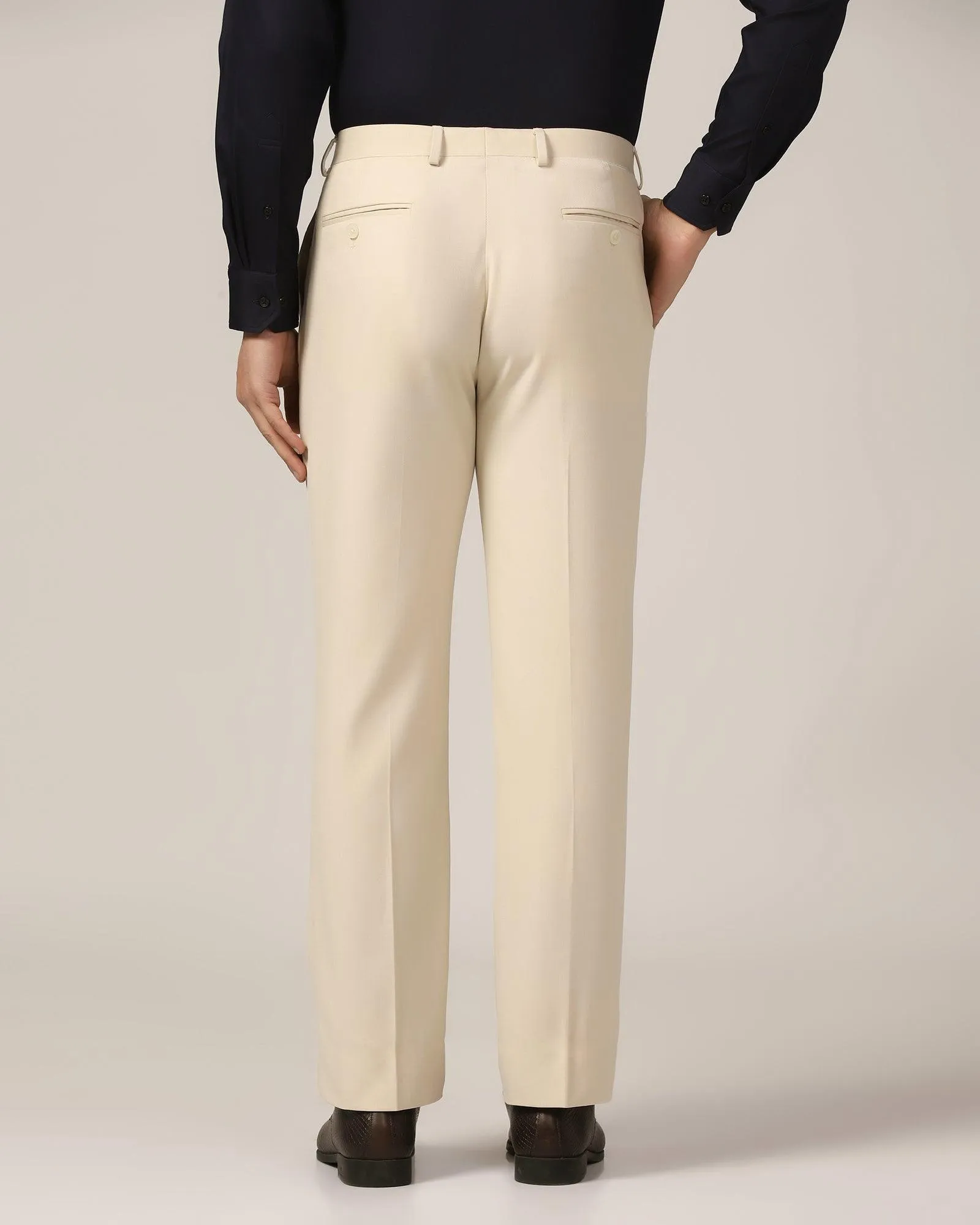 Straight B-90 Formal Beige Solid Trouser - Himalayan