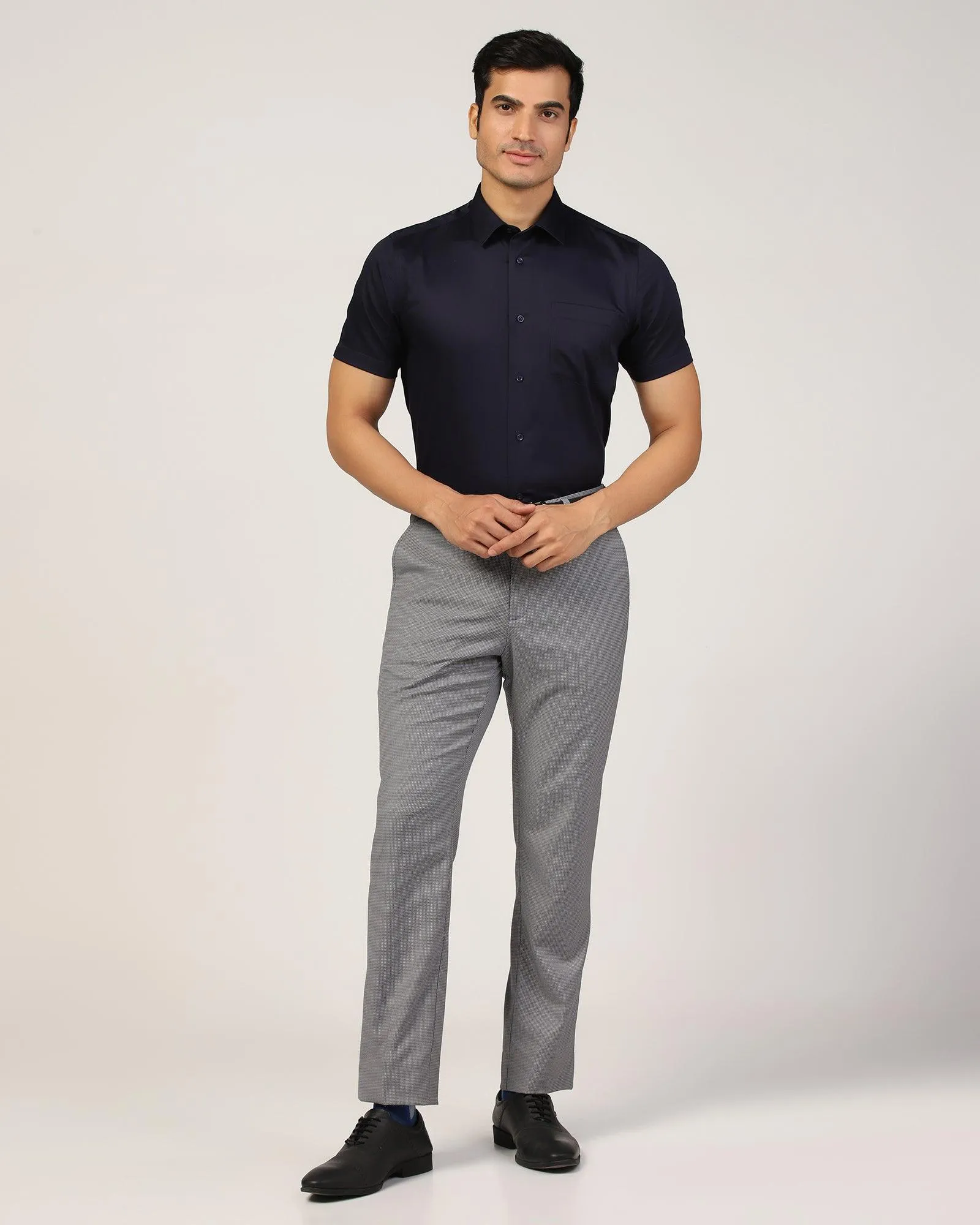 Straight B-90 Formal Grey Textured Trouser - Finess