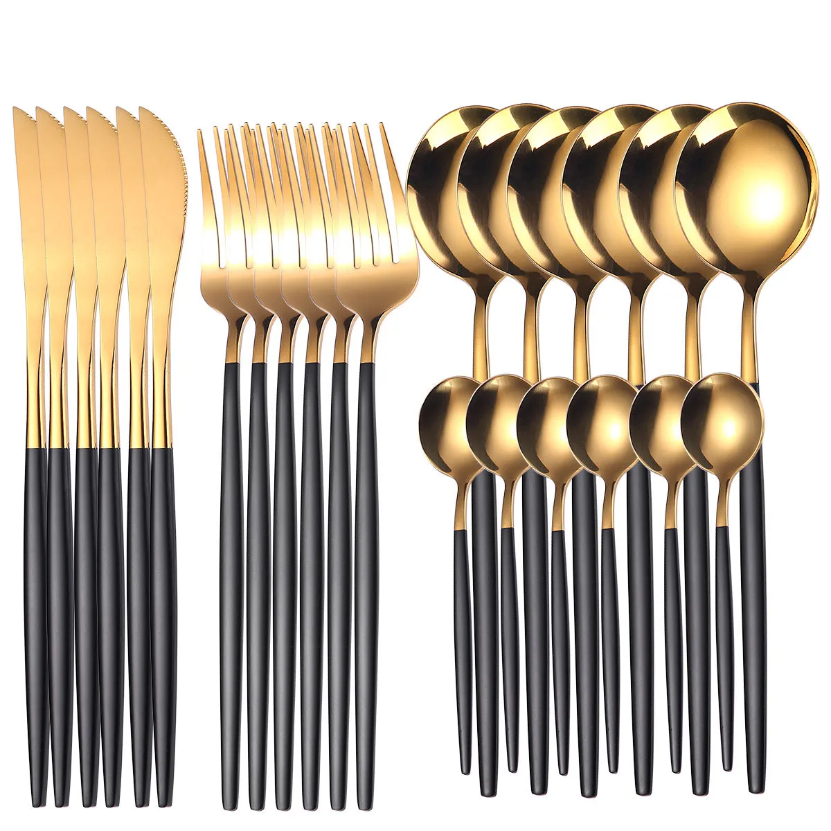 Supply Stainless Steel Knife and Forks 24-Piece Portuguese Tableware Golden Set Creative Western Food Steak Knife, Fork and Spoon