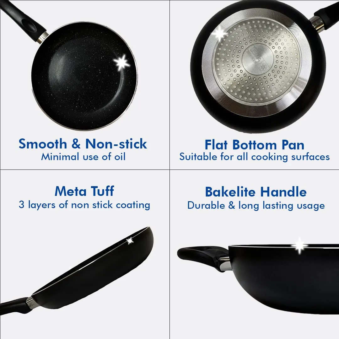 USHA SHRIRAM 3 Piece Non Stick Set of Tawa, Fry Pan & Kadhai(with Lid) & Spatula Set | Gift Pack | Stove & Induction Cookware | Easy Grip Handles | 3 Layer Non Stick Coating | Lightweight | Gift Set